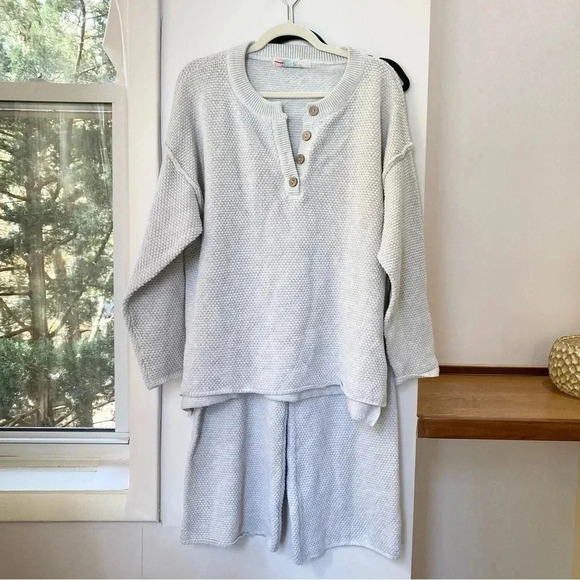 NWT Free People Hailee Sweater Set in Ivory Heather Light Gray - Picture 3 of 13
